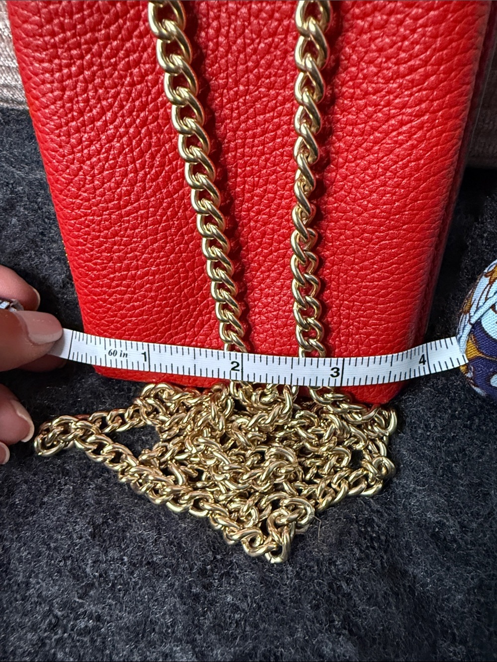 Red Pebbled Leather Phone Crossbody with Gold Chain strap - Picture 6 of 8